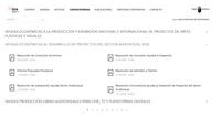 Imagen de la sección de 'Convocatorias' de la página web del Instituto de las Industrias Culturales y las Artes