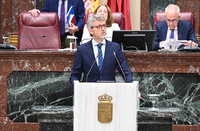 Un momento de la intervención del consejero de Economía, Hacienda, Fondos Europeos y Transformación Digital, Luis Alberto Marín, durante el debate...