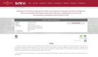 Imagen del anuncio en el BORM de la convocatoria del Plan de Espacios Expositivos