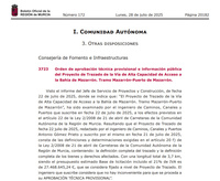 Imagen de la publicación en el BORM del inicio de la exposición pública del trazado de la futura vía de alta capacidad de la bahía de Mazarrón