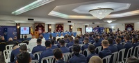 El consejero de Medio Ambiente, Universidades, Investigaci&oacute;n y Mar Menor, Juan Mar&iacute;a V&aacute;zquez, en la tribuna de autoridades durante el acto de Apertura...