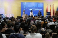 El director del Info, Joaquín Gómez, durante su intervención en eI Congreso de Internacionalización Digital