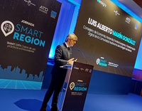 Un momento de la intervenci&oacute;n del consejero de Econom&iacute;a, Hacienda, Fondos Europeos y Transformaci&oacute;n Digital, Luis Alberto Mar&iacute;n, en la jornada 'Smart...