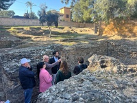 El director general de Patrimonio Cultural, Patricio S&aacute;nchez (3d), durante su visita al yacimiento.