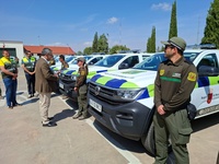 El consejero de Medio Ambiente, Universidades, Investigaci&oacute;n y Mar Menor, Juan Mar&iacute;a V&aacute;zquez, durante la recepci&oacute;n de la nueva flota de veh&iacute;culos...
