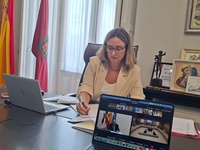 La consejera de Pol&iacute;tica Social, Familias e Igualdad, Conchita Ruiz, durante su participaci&oacute;n por videoconferencia en la Conferencia Sectorial de...