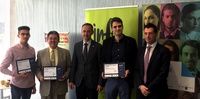 El director general del Instituto de Fomento, Javier Celdrán, con los premiados con el galardón 'Emprendedor del Mes'.