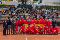 Fernando López Miras asiste al partido de tenis de la Copa Federación que enfrenta a los equipos de España y Paraguay (I)