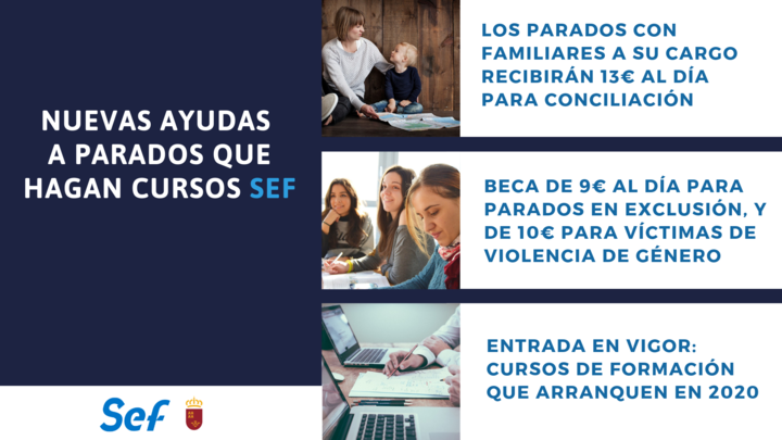 Gráfico con información sobre las nuevas ayudas para desempleados que hagan cursos del Servicio Regional de Empleo y Formación