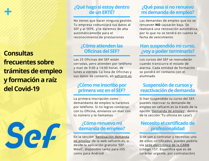 Gráfico que aclara cómo realizar las principales gestiones con el Servicio Regional de Empleo y Formación en el actual escenario (imagen)