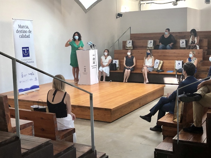 La consejera Cristina Sánchez durante su intervención en la entrega de los distintivos Sicted de la ciudad de Murcia