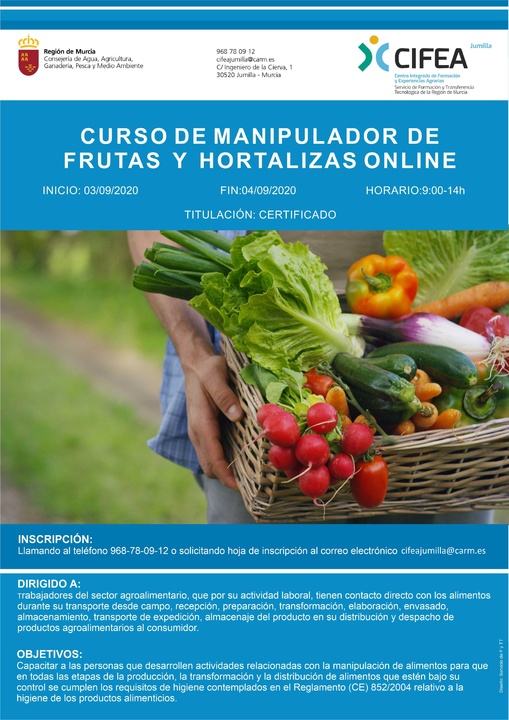 Curso online de Manipulador de Frutas y Hortalizas. Cartel