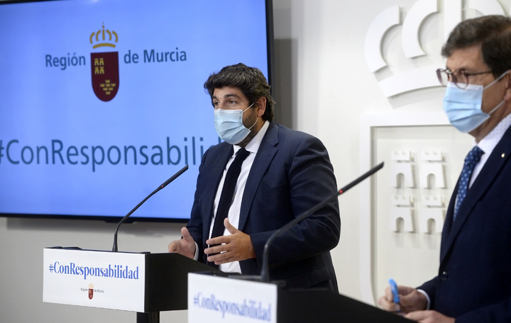 Fernando López Miras, en la rueda de prensa posterior al encuentro telemático con el presidente del Gobierno de España