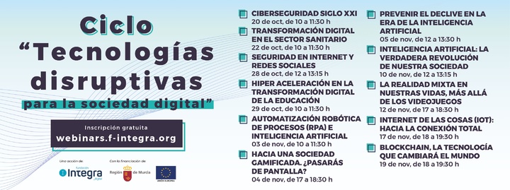 Gráfico que muestra el programa del primer Ciclo de Webinars sobre Tecnologías Disruptivas para una Sociedad Digital