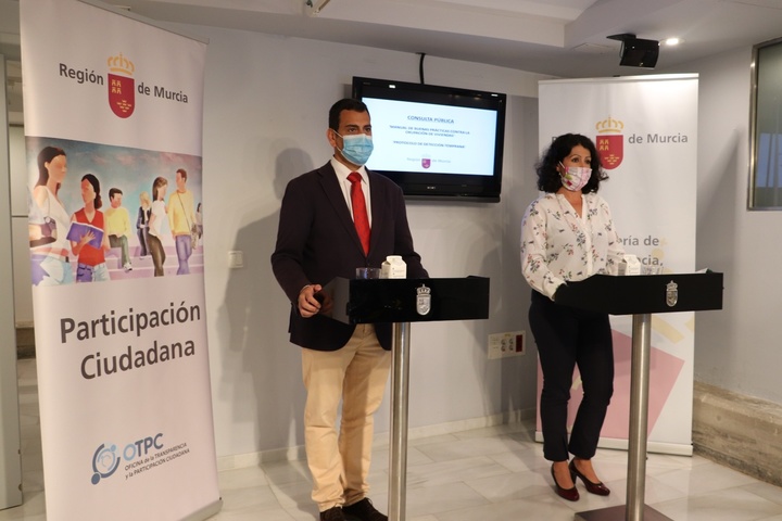 La consejera de Transparencia, Participación y Administración Pública, Beatriz Ballesteros, y el consejero de Fomento e Infraestructuras, José Ramón Díez de Revenga, presentan en rueda de prensa la consulta pública