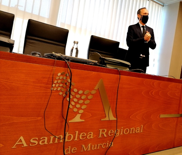 Imagen de archivo de la comparecencia del consejero de Presidencia y Hacienda, Javier Celdrán, en la Comisión Especial de Financiación Autonómica de la Asamblea Regional
