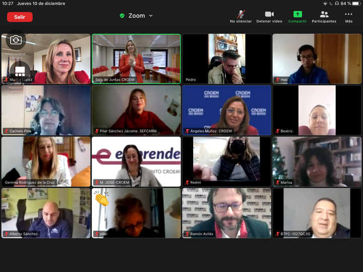 Imagen de la clausura virtual del programa 'E-Emprende', que desarrollan el Servicio Regional de Empleo y Formación y Confederación Regional de Organizaciones Empresariales de Murcia