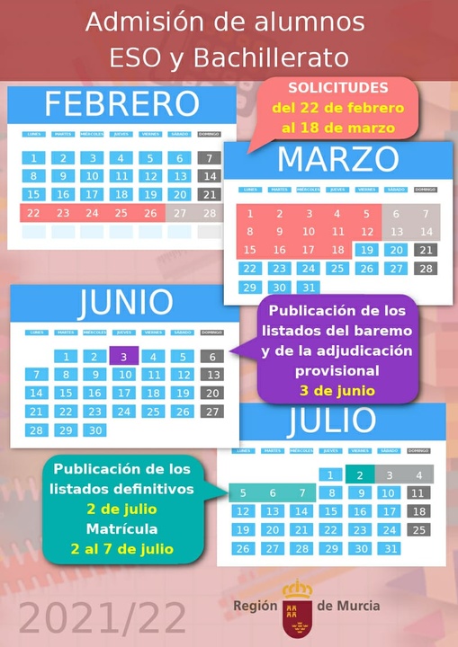 Admisión de alumnos de Enseñanza Secundaria Obligatoria y Bachillerato