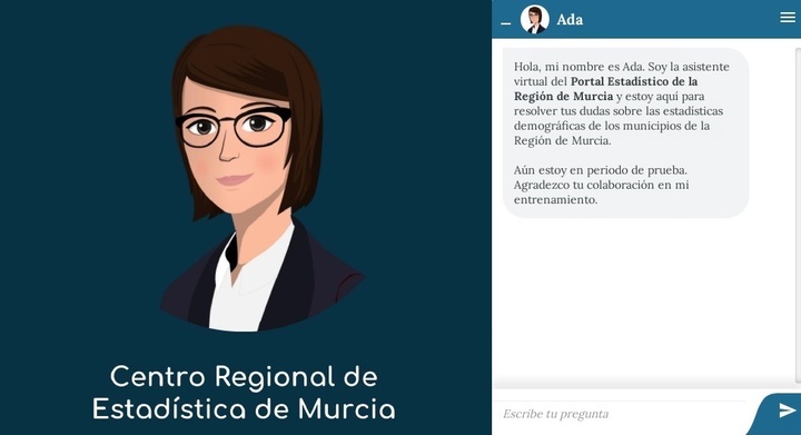 Asistente virtual creada por la Consejería de Presidencia y Hacienda para consultar estadísticas del  Portal Estadístico de la Región de Murcia, Portal Estadístico de la Región de Murcia, CREM vía chat