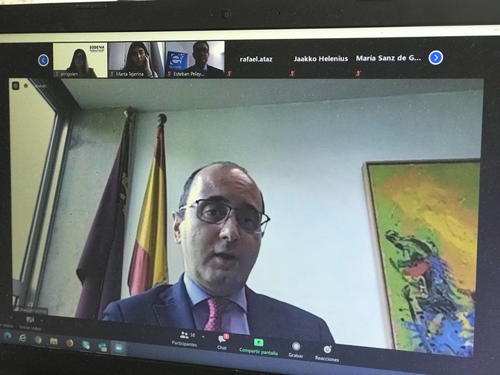 El director del Instituto de Fomento (INFO), Joaquín Gómez, asiste por videoconferencia a la entrega de los premios de la Asociación Europea de Agencias de Desarrollo (Eurada)