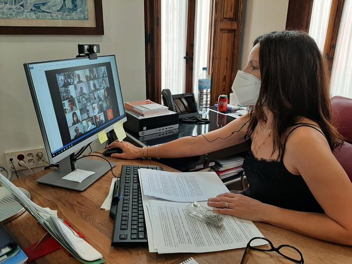 La secretaria general de la Consejería de Transparencia, Participación y Administración Pública, Elena García Quiñones, durante la inauguración del encuentro telemático 'Evaluación de políticas públicas'