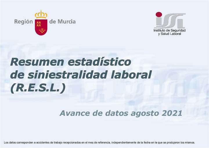 Resumen estadístico de siniestralidad laboral. Agosto 2021