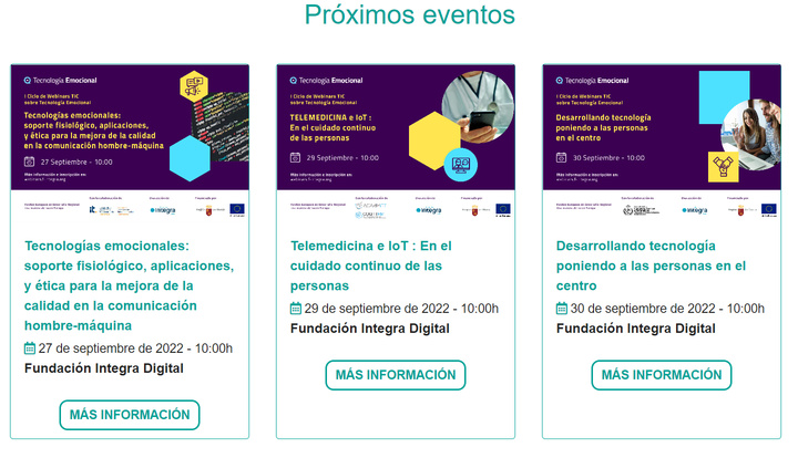 Imagen con los tres seminarios web que se celebrarán el martes, jueves y viernes