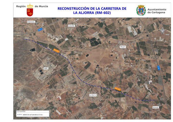 Plano reconstrucción de la carretera de La Aljorra (RM-602)