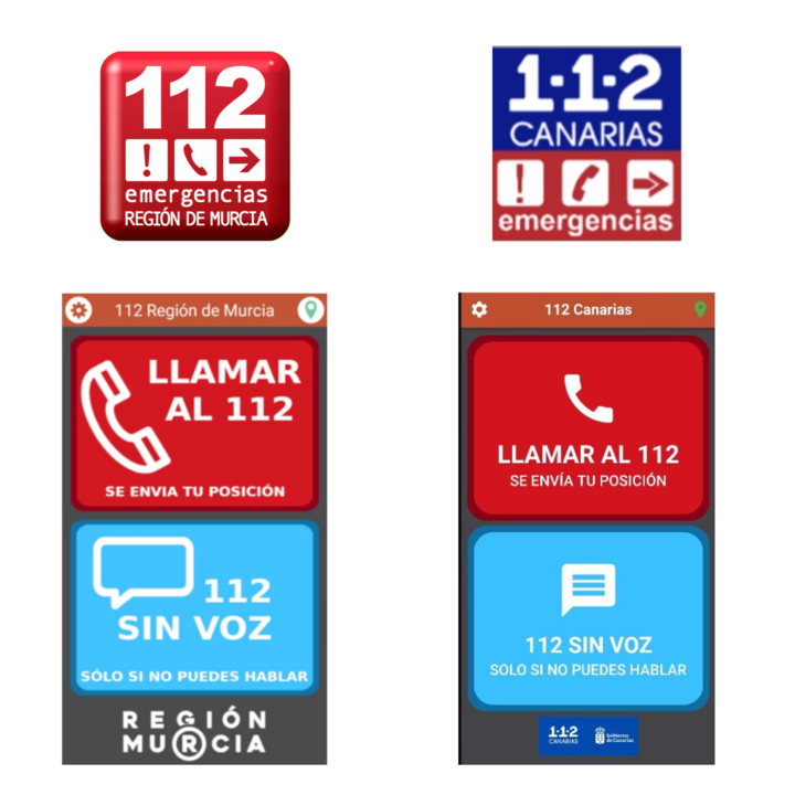 Imagen de la app 112 Región de Murcia y la de la app 112 Canarias
