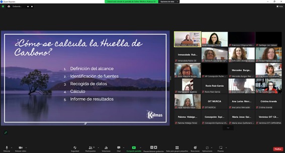 Una de las sesiones online organizadas por el Itrem para mostrar a los técnicos de las oficinas de turismo las técnicas y herramientas de cálculo de la huella de carbono.