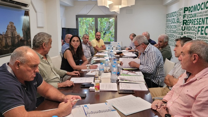 Reunión de la consejera de Agua, Agricultura, Ganadería y Pesca, Sara Rubira, con los responsables de Fecoam.