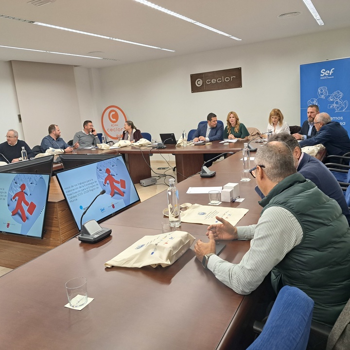 La directora general del SEF, durante la reunión celebrada esta tarde con los empresarios del Guadalentín