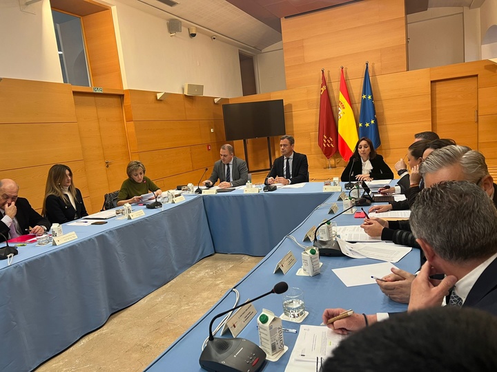 El consejero de Presidencia, Portavocía y Acción Exterior, Marcos Ortuño, preside la reunión del Consejero Regional de Cooperación Local celebrada hoy.