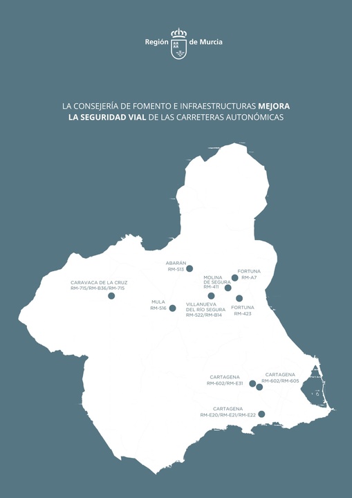 Mapa de puntos de la Región en los que actuará la Consejería de Fomento
