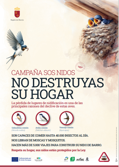 Cartel de la campaña 'SOS Nidos' puesta en marcha para proteger los hogares de las aves migratorias.