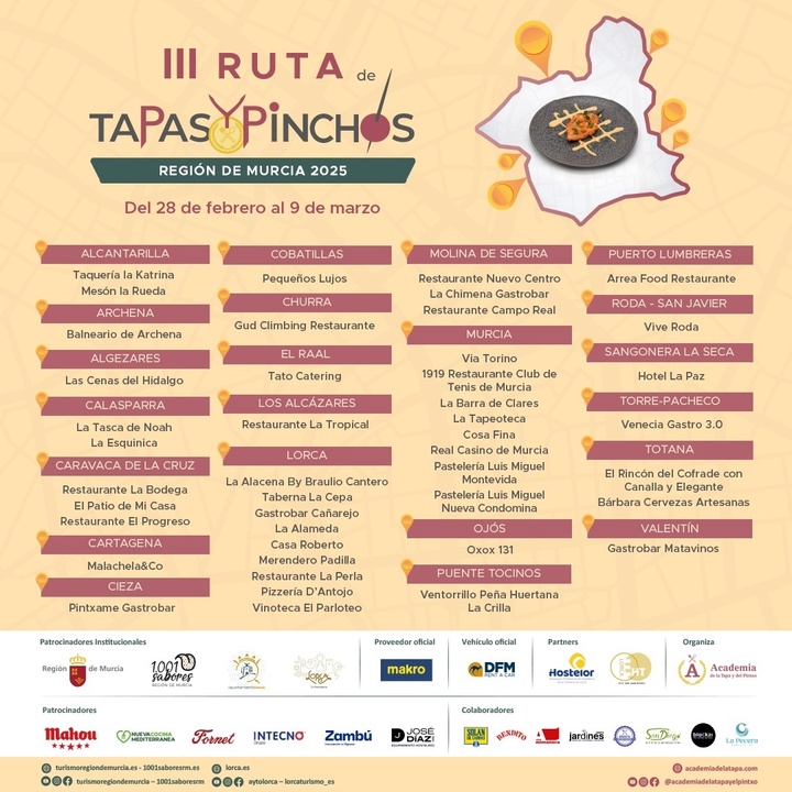 Cartel de la Ruta de la Tapa, con todos los establecimientos participantes