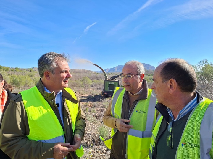 El consejero de Medio Ambiente, Universidades, Investigación y Mar Menor, Juan María Vázquez, visita las actuaciones de contención para evitar el decaimiento forestal provocado por la sequía y para la prevención de incendios forestales en la zona de Coto Cuadros (2).