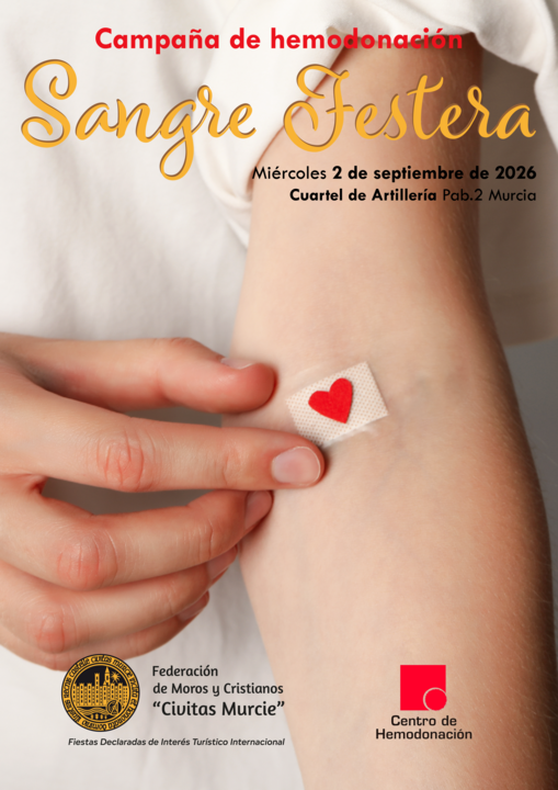 Cartel de la campa&ntilde;a de donaci&oacute;n de sangre en colaboraci&oacute;n con la Federaci&oacute;n de Moros y Cristianos de Murcia.
