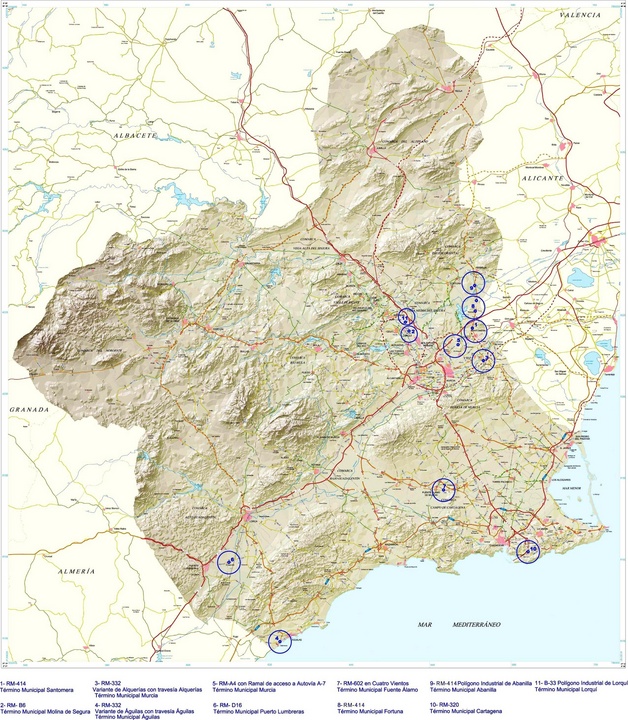 Plano de las diez nuevas rotondas que se van a construir para aumentar la seguridad vial en las carreteras murcianas (2)
