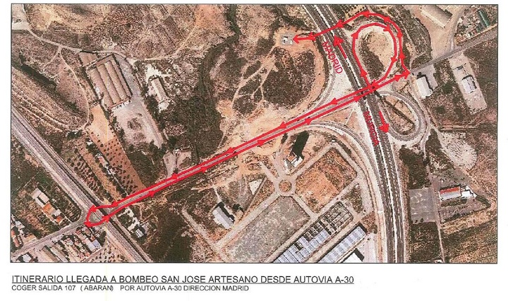 Mapa de acceso a las obras de saneamiento de Abarán