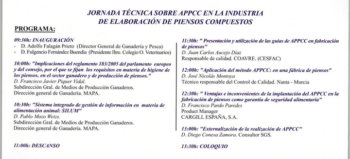 Jornada técnica sobre APPCC en la industria de la elaboración de piensos compuestas
