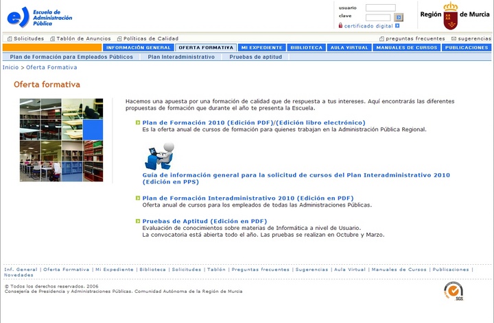 Web de la Escuela de Administración Pública de la Región