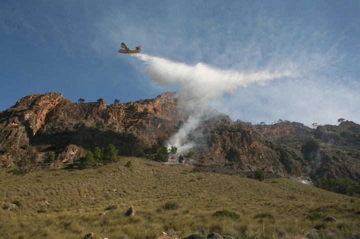 Imagen hidroavión en la zona del incendio