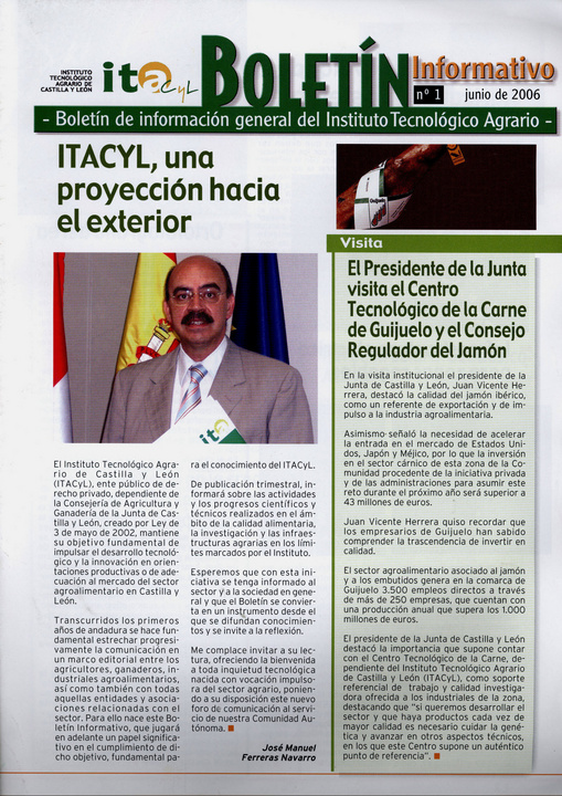Boletín informativo. Instituto Tecnológico Agrario de Castilla y León. Número 1. Junio de 2006