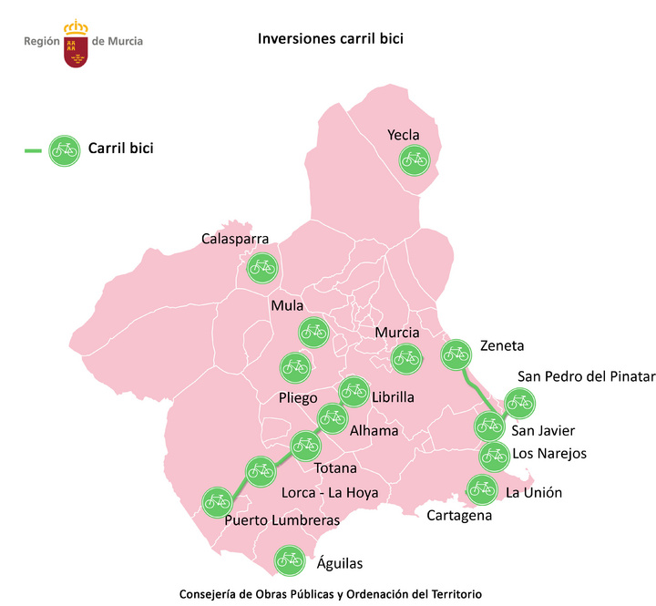 Infografía sobre las inversiones en el carril bici en la Región de Murcia