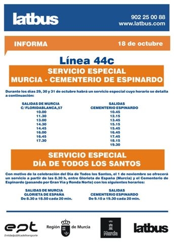 Refuerzo del servicio de transporte público en la festividad de Todos los Santos