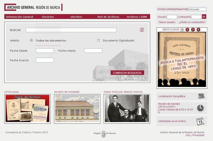 Nueva web del Archivo General de la Región de Murcia