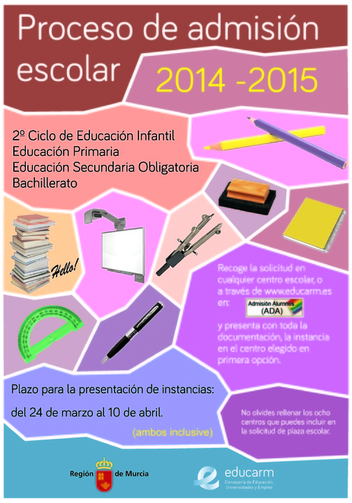 Cartel informativo del proceso de admisión de alumnos para el curso 2014-15
