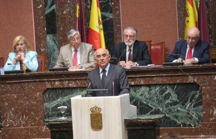 El presidente de la Comunidad, Alberto Garre, durante su comparecencia hoy en la Asamblea Regional.