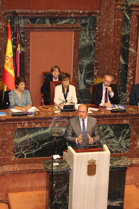 El presidente de la Comunidad, Pedro Antonio Sánchez, durante su comparecencia en la Asamblea Regional